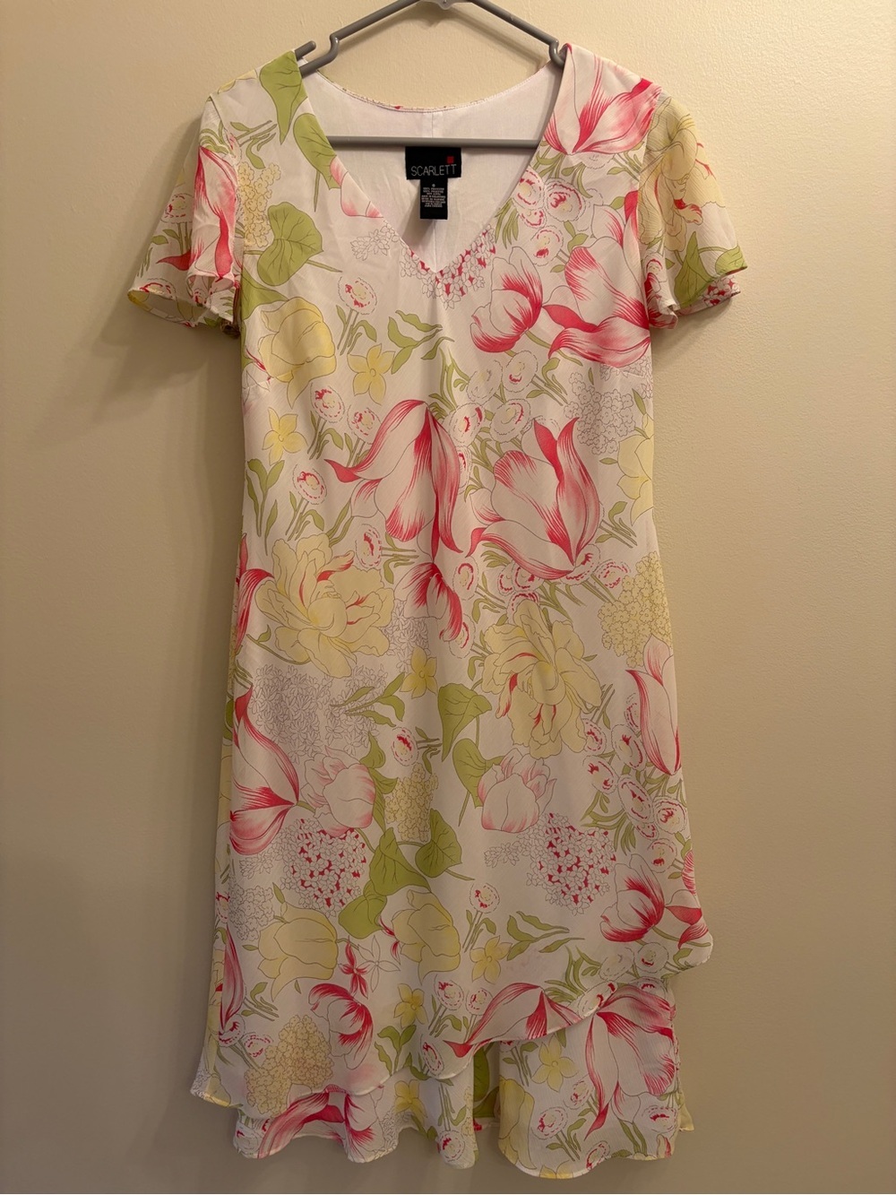 Scarlett Pink and Green Floral V-Neck Mini Dress